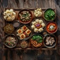 Asian Dishes Set, Azerbaijani Dumplings Giurza with Lamb Meat and Mutton Fillet in Ceramic Bowls Royalty Free Stock Photo