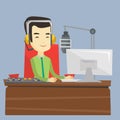 Asian dj working on the radio vector illustration