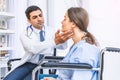 Asian doctor check-up pretty patient for her Thyroid hormones healthy at hospital or medical clinic