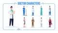 Asian doctor semi flat RGB color vector illustration set