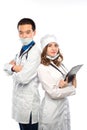 Happy team of two physicians standing back to back with arms fol Royalty Free Stock Photo