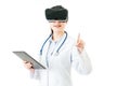 Asian doctor use digital tablet control VR headset screen Royalty Free Stock Photo