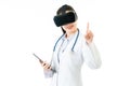Asian doctor use digital tablet press VR headset screen Royalty Free Stock Photo