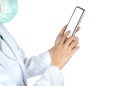 Asian doctor use mobile phone to communicate with nurse or healthcare providers to consult about patients information in hospital