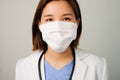 Asian doctor wear the medical mask to protect and fight infection from germ, bacteria, covid19, corona , sars , influenza virus on