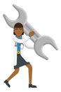 Asian Doctor Woman Holding Spanner Wrench Mascot Royalty Free Stock Photo