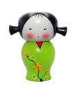 Asian doll wooden statue isolated