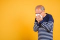 Asian elder man cold having flu and sneezing from sickness virus problem use Royalty Free Stock Photo