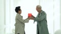 Asian elder senior couple thrown red heart balloon give and receive love marriage life secret Royalty Free Stock Photo