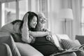 Asian elderly father and adult daughter having a good time Royalty Free Stock Photo