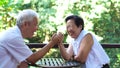 Asian elderly old couple compromising in marriage life secret of lasting love