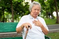 Asian elderly people with certain symptoms,difficulty breathing,suffering or heart problems,Communicates the symptoms of heart Royalty Free Stock Photo