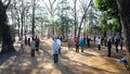 Asian elderly people practicing Tai Chi at public park