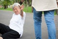 Asian elderly people stumbled legs myself or tripped over something,sick senior woman fell to the floor because of dizziness,faint Royalty Free Stock Photo