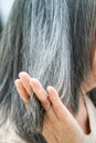 Asian elderly women gray hair beautiful color,hair restoration concept