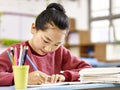 Asian elementary school girl studying in classroom Royalty Free Stock Photo