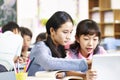 Asian elementary school students working in groups Royalty Free Stock Photo