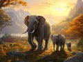 Asian elephant familys walking Royalty Free Stock Photo