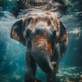 Asian elephant underwater.Generative Ai