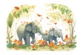 asian elephants walking through dense jungle vegetation Royalty Free Stock Photo