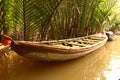 Asian empty canoe boat on the river