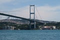 Asian End of Bosphorus Bridge and Strait, as seen from Ortakoy Mosque in Istanbul, Turkey Royalty Free Stock Photo