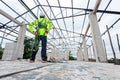 Asian engineer technician watching construction control in the construction of roof structures on construction site an Unfinished