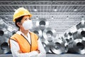Asian engineer or technician work in steel factory