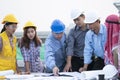 Asian engineers were consulted together and plan in construction Royalty Free Stock Photo