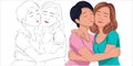 Asian European Lesbian couple flat design illustration Royalty Free Stock Photo