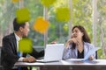 Asian executives manager director using a laptop, Asian secretary or account manager in a meeting room. The foreground is green, Royalty Free Stock Photo