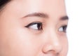 Asian eye woman eyebrow eyes lashes over white. Royalty Free Stock Photo