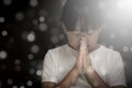 Asian face Child praying and worship to GOD Using hands to pray in religious beliefs and worship christian in the church or in gen Royalty Free Stock Photo