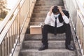 Asian Failure unemployed businessman stress sitting on stair