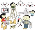 Asian family artwork cartoon