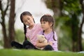 Asian family children elder sister comforts her younger sister Royalty Free Stock Photo