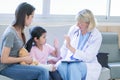 Asian family consult with doctor at hospital