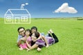 Asian family with dream house Royalty Free Stock Photo