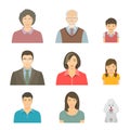 Asian family faces flat vector avatars set