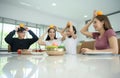 Asian family They are having breakfast together happily in the dining room Royalty Free Stock Photo