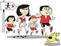 Asian family jogging cartoon