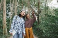 Asian family with a mother and daughter traveling to study the natural path.The concept of family tourism holiday lifestyle