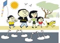 Asian family in park cartoon Royalty Free Stock Photo