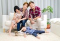 Asian family and pet Royalty Free Stock Photo