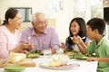 Asian family sharing meal at home