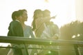 Asian family with two children looking at view in city park Royalty Free Stock Photo