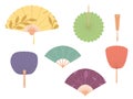 Asian fans. Colored hand traditional fan set Royalty Free Stock Photo