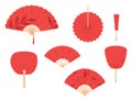 Asian fans. Red hand traditional fan set