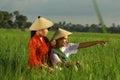 Asian farmer at rice field Royalty Free Stock Photo