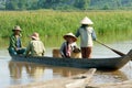 Asian farmer, row boat, family, go to work